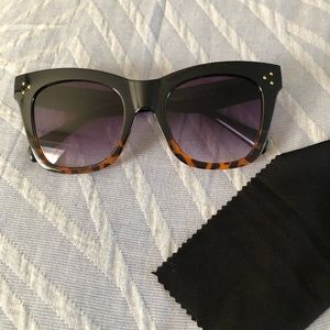 Black/leopard square retro sunglasses